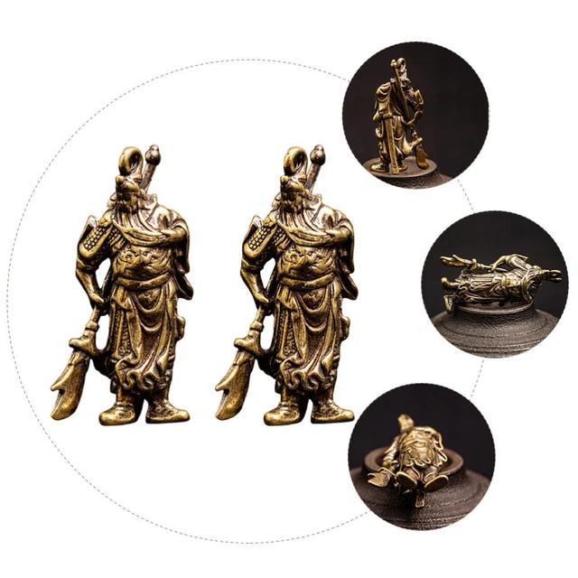2 Pcs Bracelet Charms Antique Keyrings Car Keys Brass Keychain Prosperity Statue 6