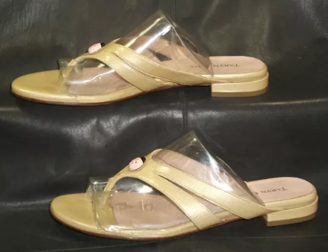 Taryn Rose Ivory women's tan patent leather thong mule sandal shoes size US 8M