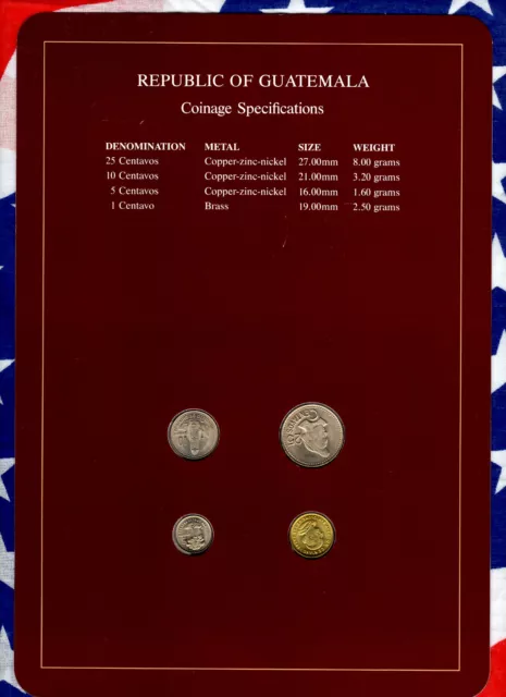 Coin Sets of All Nations Guatemala w/card UNC All 1989 but 25 Centavos 1988 2