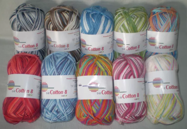 (39€/kg) 50 gr Cotton 8 color von G-B weiche, dünne 100% Baumwolle