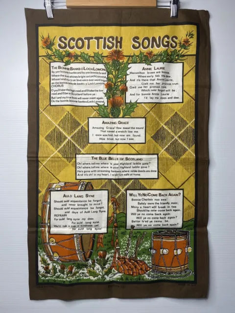 VINTAGE Cotton Souvenir Tea Towel Scottish Song’s Like NEW Never Used VGC Retro