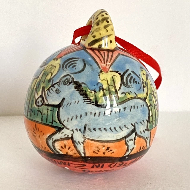 2006 Penzo Zimbabwe Hand Painted Signed African Ceramic Ornament Hogs Antelope