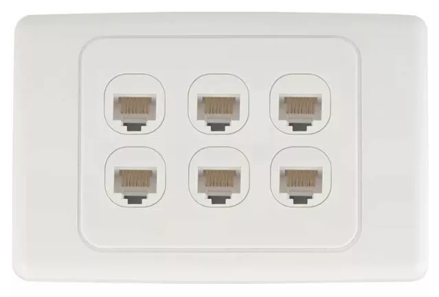 6 Gang Clipsal 2000 Compatible Wall Plate with CAT6 RJ45 Data Network LAN Jack