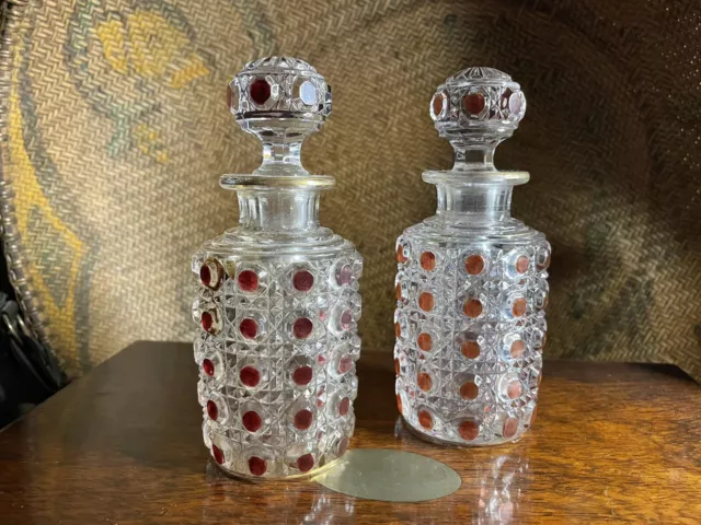 French Baccarat Diamants Pierreries Crystal Perfume Bottle Pair, 19th C. Antique