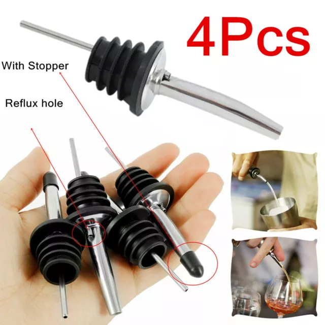 4x Stainless Steel Tapered Liquor Pourer Wine oil Bottle Pour Spou Stopper Kit