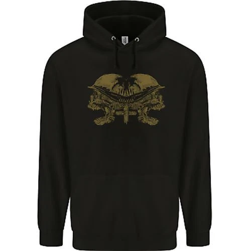 Two Army Skulls Gothic Biker Heavy Metal Rock Mens 80% Cotton Hoodie
