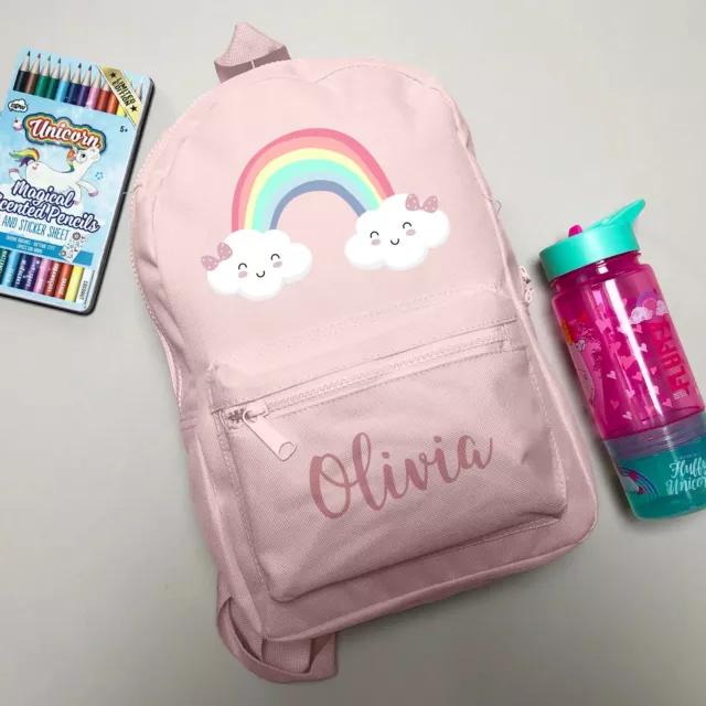Personalised Rainbow Backpack - Any Name Kids Childrens Girls Back To School Bag