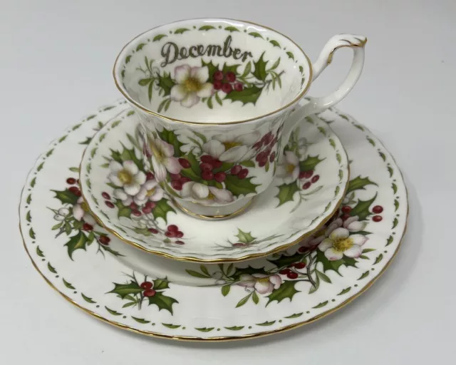 Royal Albert Flower Of Month December Christmas Rose Cup, Saucer & Tea Plate Set
