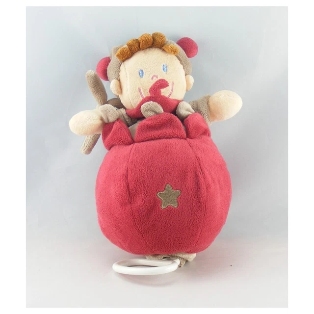 Doudou musical boule poupée lutin garçon rouge gris étoiles NICOTOY - 2105