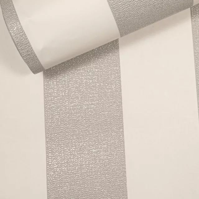 Papel pintado vinilo texturizado de lujo a rayas platino blanco plateado Arthouse Glitterati 2