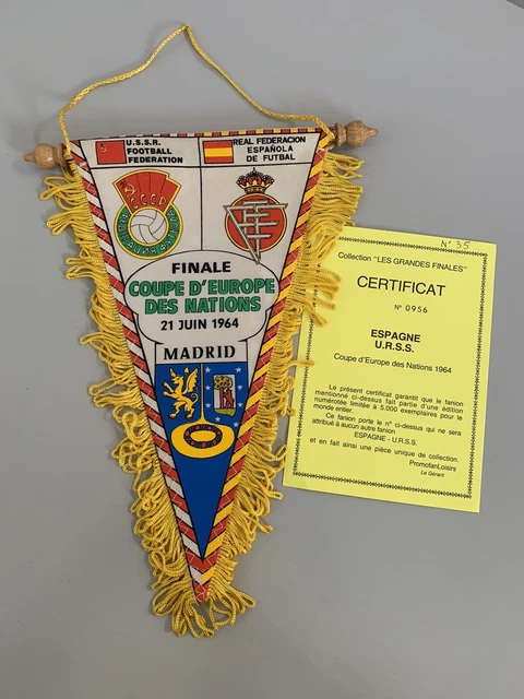 Fanion Espagne - URSS Finale Coupe D'Europe 1964, Avec Certificat