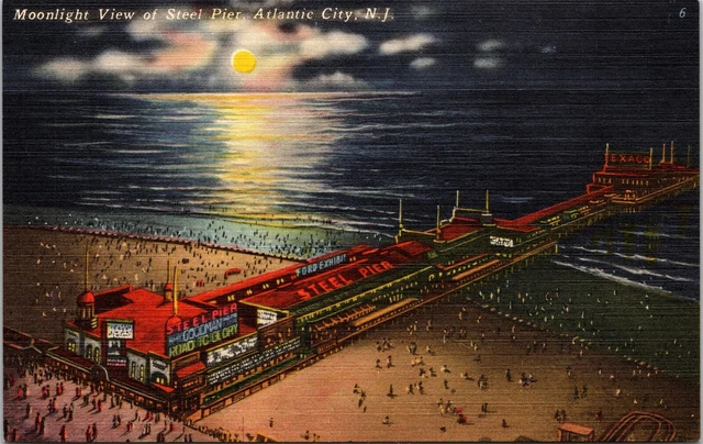 Moonlight View Steel Pier Atlantic City New Jersey NJ Unposted Postcard