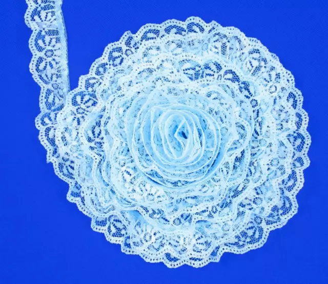 Borde de encaje de candelabro con volantes azul claro ~ 1/4 de pulgada de ancho ~ 8 yardas