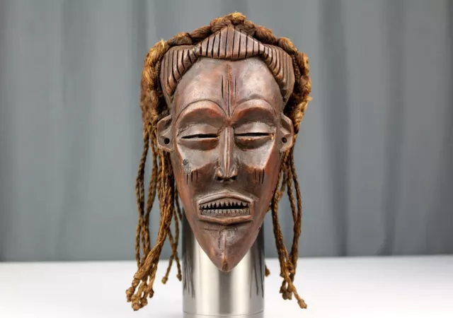Vintage hand carved wood African (childs?) mask with braided hair / wig