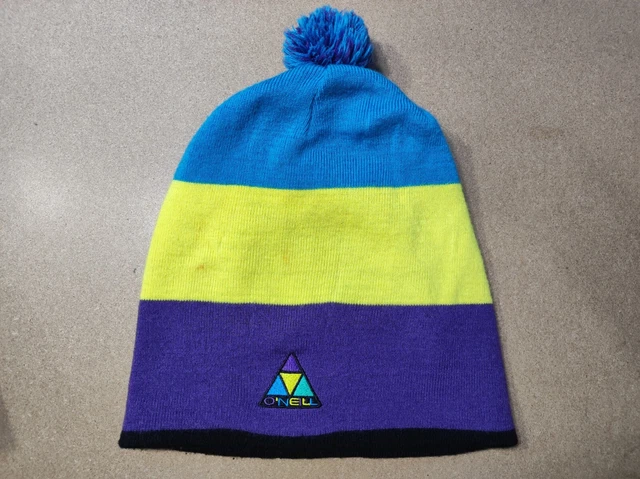 O'neill Reverisble Beanie Hat One Size Striped Pom Pom