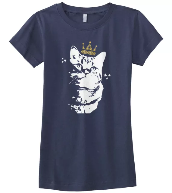 Cat with Crown Girls Fitted T-Shirt Cute Pet Lover Birthday Gift