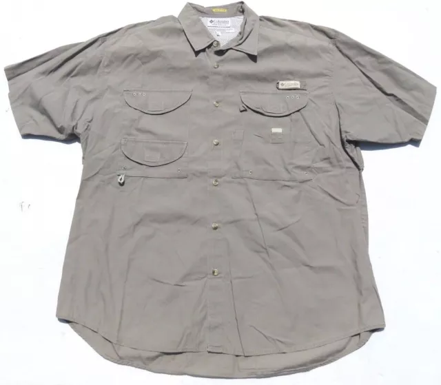 Mens COLUMBIA Tan Vented PFG Performance Fishing Gear Shirt Large