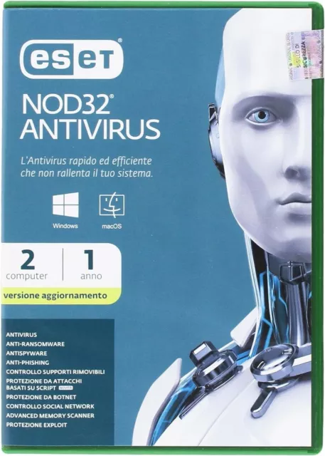 ESET NOD32 ANTIVIRUS AGGIORNAMENTO / RINNOVO 12 mesi 1 anno FINO A 2 PC ITALIANO