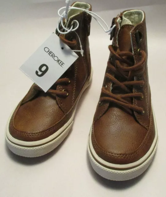 New Cherokee Haywood Toddler Boys 9M Brown E-Z Zip High Top Lace Up Sneakers 2