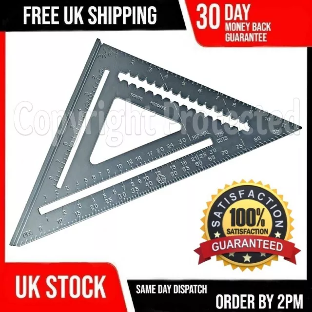 30Cm 12" Roofing Speed Square Aluminium Rafter Angle Measure Triangle Guide 23D