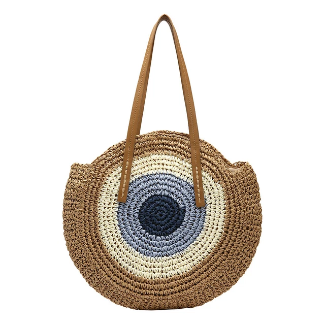 Straw Rattan Bag Woven Women Summer Messenger Bags Handbag (Light Brown) FS2#
