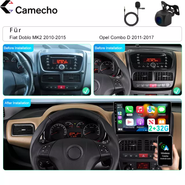 Android 11 Autoradio GPS Navi Carplay RDS Kamera für Fiat Doblo MK2/Opel Combo D