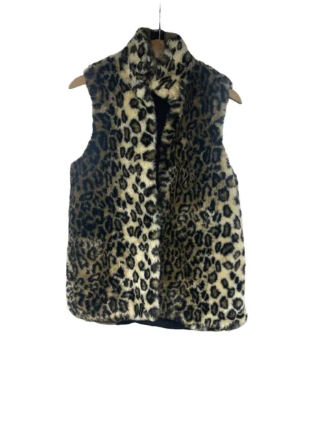 Alice + Olivia Faux Fur Leopard Print Casual Vest Women Sleeveless Small