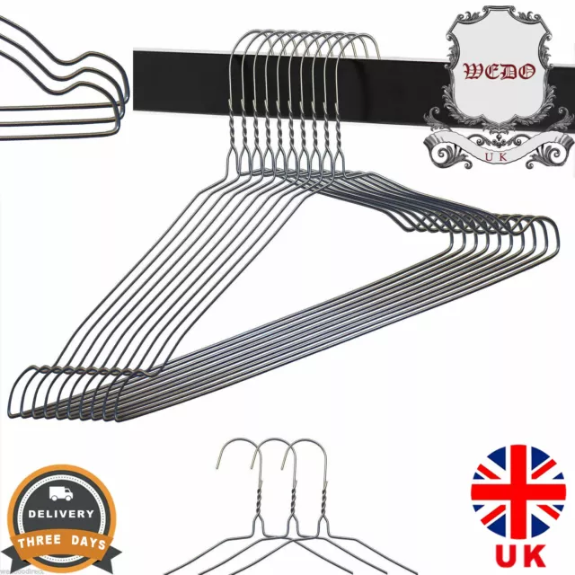Extra Strong Silver Notched Wire Coat Dress Hangers (13G) 16"/40cm WEEDOD KING