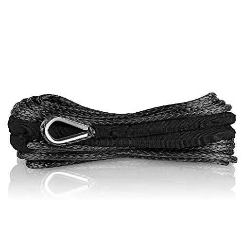 XPV SK75 1/4" x 50‘ Dyneema Synthetic Winch Rope Cable with Black Protecting ...