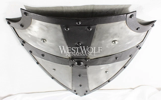 Hand-Forged Gothic LAYERED STEEL CROSS SHIELD -- Medieval Battle Armor sca/larp 3