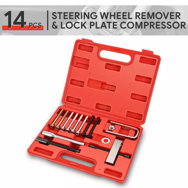14Pcs Car Steering Wheel Remover Installer Lock Plate Puller Compressor Tool Set