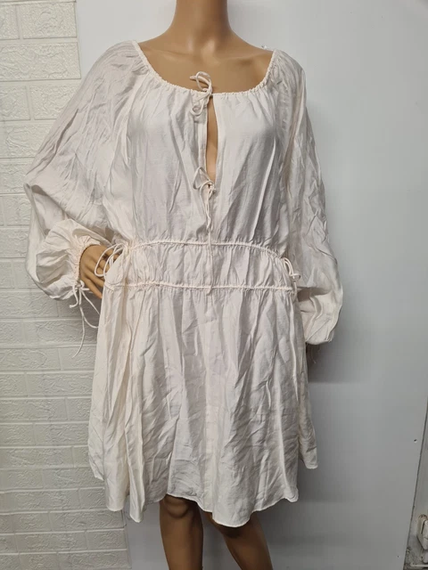 H&M WOMENS TIE front Dress Ivory Smock size S oversized Bohemian Relaxed  Fit 10.80 - PicClick UK