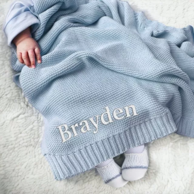 Personalised Baby blanket, Soft Cotton Knitted Baby Blanket, Baby shower gift