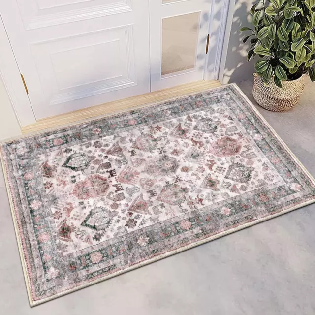 HEBE Vintage Area Rug 2'X3' Non Slip Entry Rug Soft Washable Indoor Door Mats fo