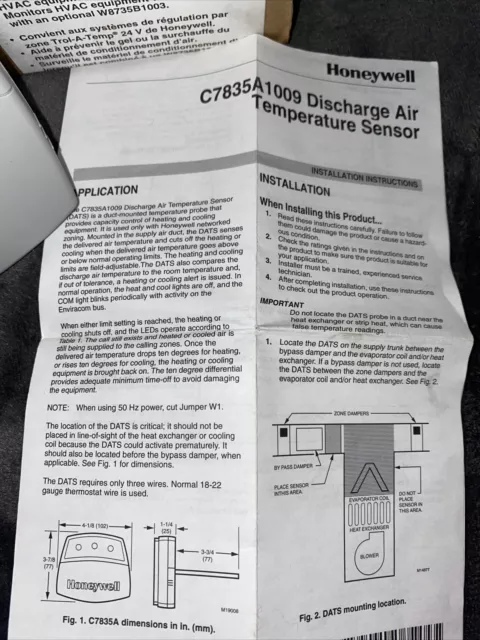 HONEYWELL DISCHARGE AIR TEMPERATURE SENSOR C7835A 1009 Trade line Use W Zoning 2