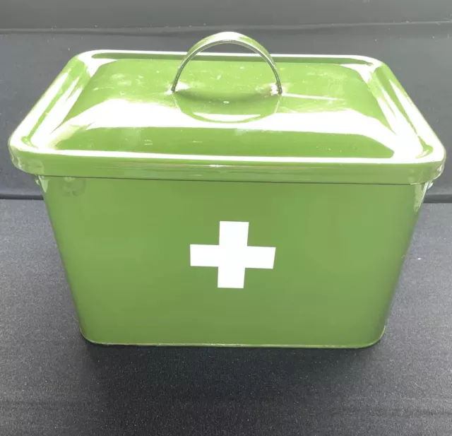 Enameled Green First Aid Box With Lid Container
