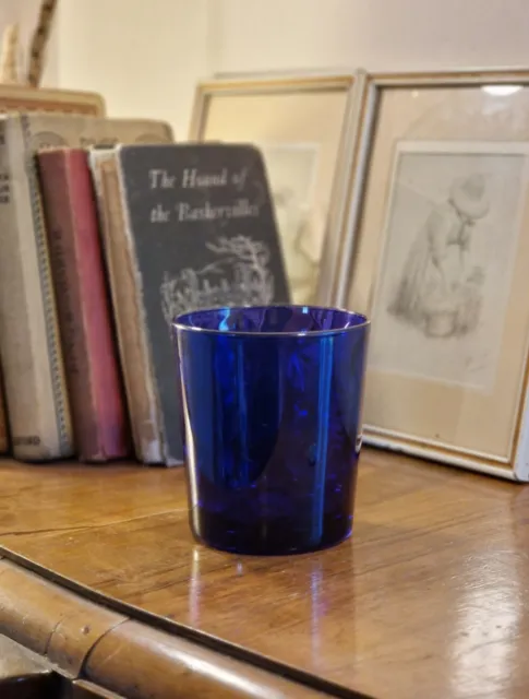 Beautiful Cobalt Blue Coloured Coin Dot Art Glass Bud Vase or Candle Holder