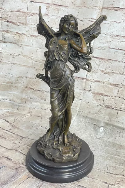 Bronze Sculpture, Hand Made Statue Original Decor Cherub Fairy Butterfly Decor