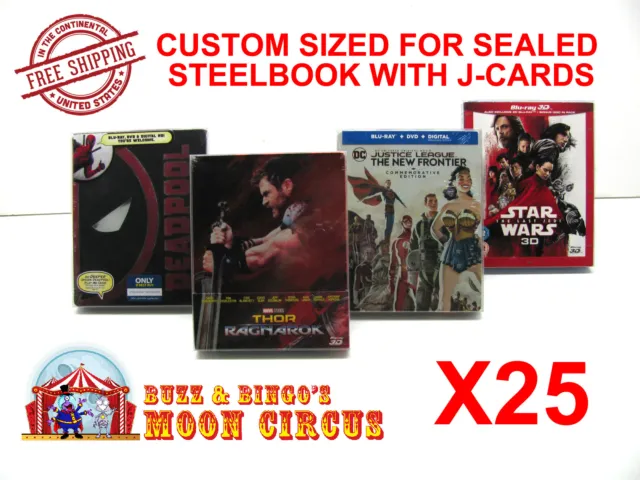 25x BLU-RAY STEELBOOK WITH J-CARDS (SIZE BR5) - CLEAR PLASTIC BOX PROTECTORS