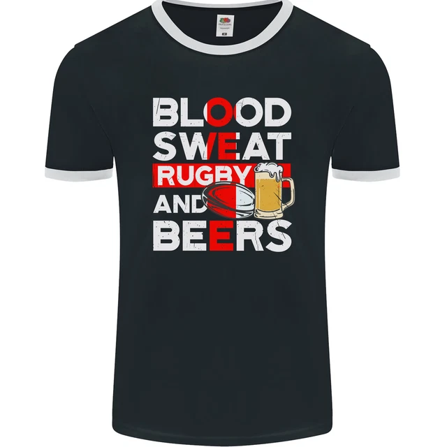 Blood Sweat Rugby and Beers England Funny Mens Ringer T-Shirt FotL