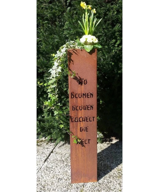 Säulenset 'Sonne' Aus Edelrost - Garten-Deko-Stehlen Im 3er-Set (120 Cm, 80 Cm, 45 Cm) In Dreiecksform