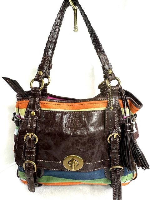 Coach Legacy 12613 Varsity Wool Variegated Stripe Large Tote Shoulder Bag