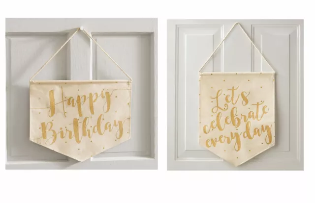 Mud Pie E7 Birthday Celebrate Gold Canvas Decorative Flag Hanger 4265336