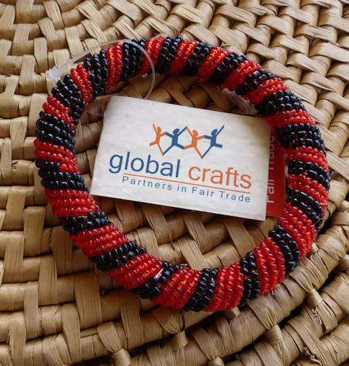 African Jewelry Maasai Masai Beaded Bracelet Bangle Kenya Fair Trade Red/Blk MED