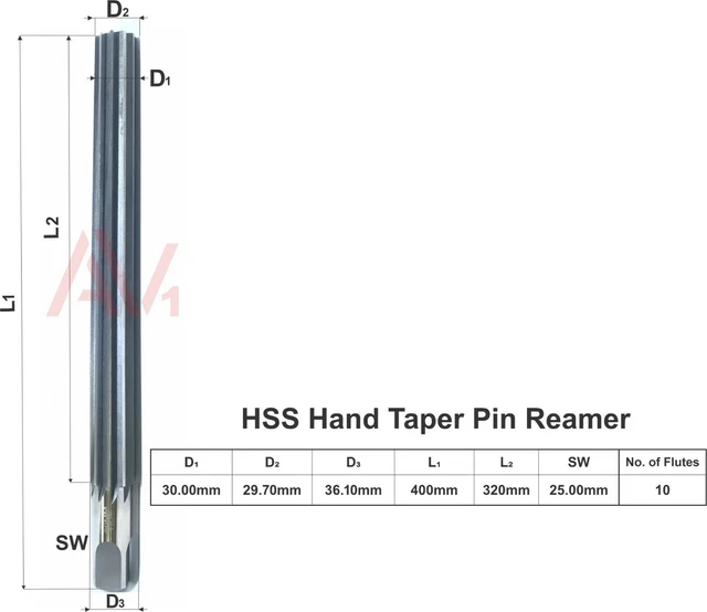 NEW Hand Taper Pin Reamer HSSM2 Straight Flute 30mm OAL 400mm Flute Length 320mm