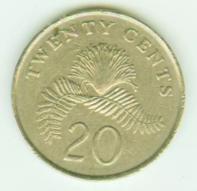 Singapur - Singapura - Singapore 20 Cent 1989, Pflanzenmotiv Blüte, Farn