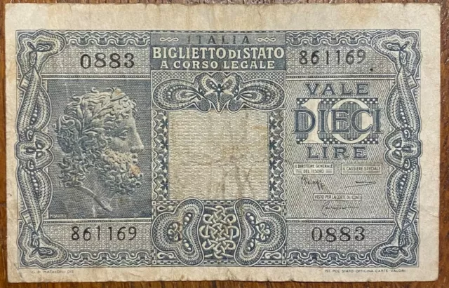 Italie Billet De 10 Lires 1944.  (Bill 161) Wwii