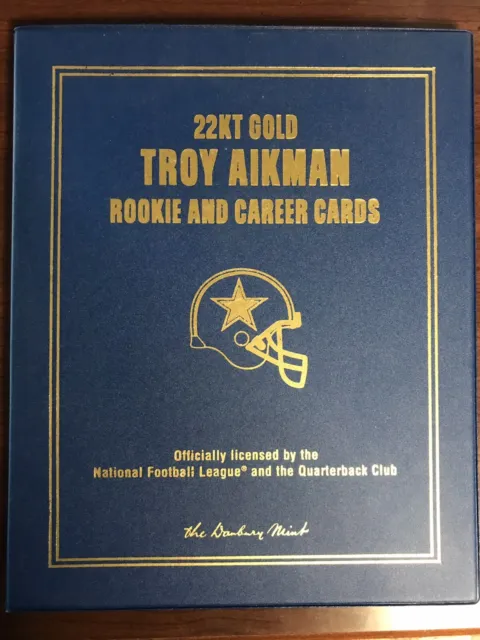 Troy Aikman 22 KT Gold Danbury Mint Rookie And Career Cards Set NFL