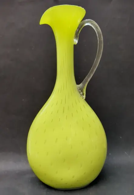 Vintage Empoli Cased large Glass Jug Vase Italian Art Glass Lime Green 1970's