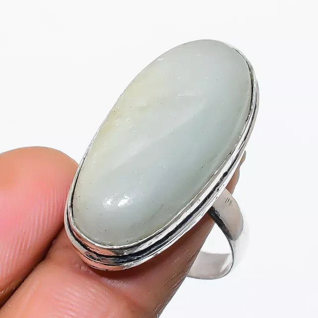 Aguamarina Piedra Preciosa Hecho a Mano 925 Plata de Ley Joyería Anillo Tamaño 9